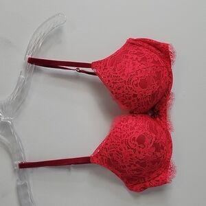 34C Victoria's Secret Dream Angels Red Push UP Bra Velvet Straps & Lace 34C